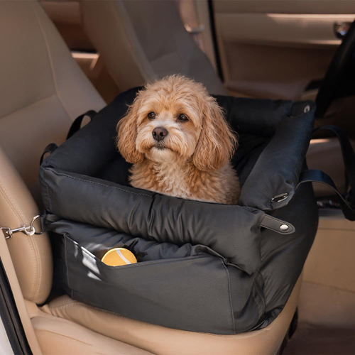 Black Car Bed with raised padded sides and a front pocket.